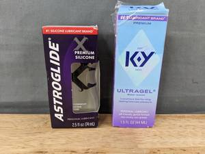 lot 290 image: Astroglide Premium Silicone 2.5 oz & K-Y Ultragel Water Based Personal Lubricant 1.5 oz - Brand New