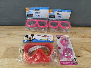 lot 307 image: 4 Child Swim Masks and Goggles - Disney Mickey Minnie & Pink - Brand New