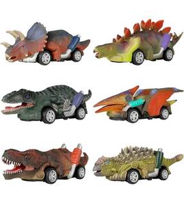 lot 97G image: 6 DinoBros Dinosaur Go-Kart Pull Back Toy Cars - Brand New