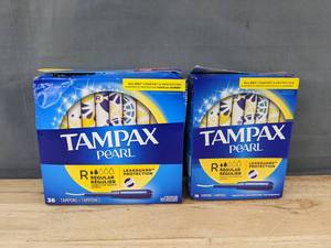 lot 78B image: Tampax Pearl Regular Unscented Tampons, 54 Total - Brand New