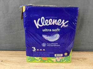 lot 26B image: Kleenex Ultra Soft 3-Pack Facial Tissues, 3-Ply, 120 Tissues per Carton - Brand New