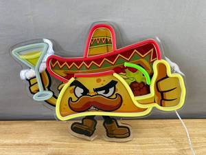 lot 30B image: Taco Character LED Neon Wall Sign, 11 x 16 USB, Light-Up Decor
