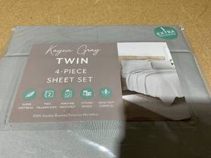 lot 204 image: 4PCS Twin Size Kaycie Gray Microfiber Sheet Set