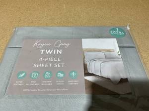lot 218 image: 4PCS Twin Size Kaycie Gray Microfiber Sheet Set
