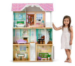 lot 275 image: Delta Children MySize Dollhouse - Large Wooden 3-Story Dollhouse with 7 Rooms Includes 12 Accessories - Fits 12-inch Dolls