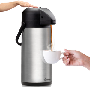 lot 296 image: 85 oz (2.5L) Airpot Coffee Carafe with Pump, Insulated Stainless Steel Coffee Dispenser