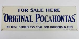lot 2 image: Antique Porcelain Enameled Original Pocahontas Smokeless Coal Sign