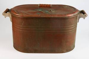 lot 61 image: Antique Copper Wash Tub w Handles & Lid