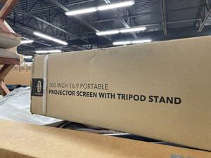 lot 15 image: New in Box  100 Diagonal Portable Video Projection Screen - Matte White 169 Tripod or Wall Mounted