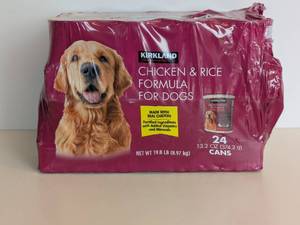lot 7 image: NEW KIRKLAND SIGNATURE CHICKEN & RICE FORMULA FOR DOGS 24PK.