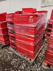 lot 57 image: Pallet of Red Plastic Storage Bins