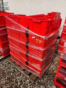 lot 58 image: Pallet of Red Plastic Storage Bins