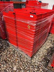 lot 61 image: Pallet of Red Plastic Storage Bins with Dividers