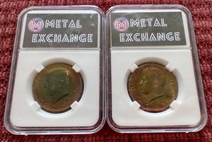 lot 4 image: (2) Rainbow Toned Kennedy Half Dollars