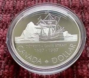 lot 18 image: 1987 Canada Davis Strait Commemorative Silver Dollar