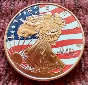 lot 21 image: Beautiful Colorized 1 Oz. Copper Round - LibertyEagle
