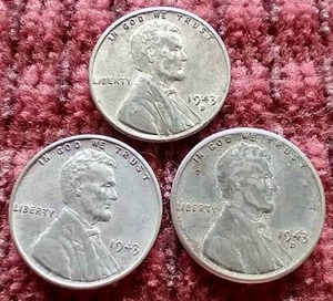 lot 46 image: (3) 1943 Steel Pennies - PDS