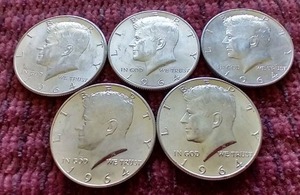 lot 79 image: (5) 90% Silver Kennedy Half Dollars