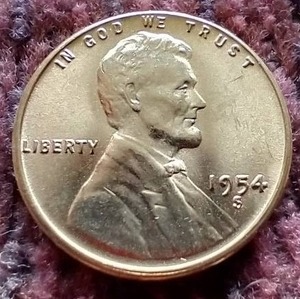 lot 118 image: Bright Red Uncirculated 1954-S Wheat Penny