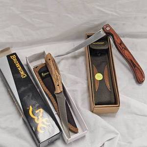 lot 26 image: Sarge Folding Fillet Knife and Browning P.F Fixed Blade Knife