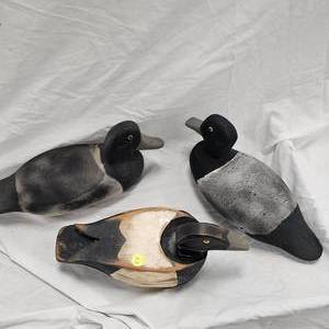 lot 28 image: 3 Gorgeous Hand Carved Duck Decoys