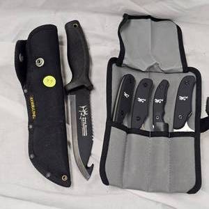 lot 49 image: Schmidt RMEF Deer Stalker Knife  and 4 Piece RMEF Knife Set