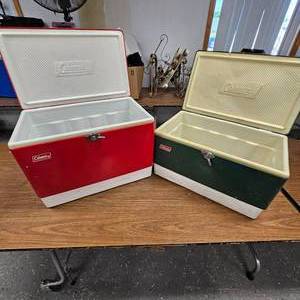 lot 50 image: 2-Original Coleman SteelPoly Ice Coolers