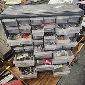 lot 106 image: Lot with Router and Nuts, Bolts, Screw Bin