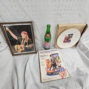 lot 103 image: Farmfest 1976 Willy Nelson Pic, Plate, Brochures, Bottle