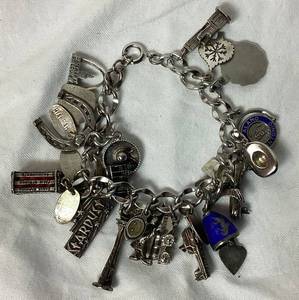 Vintage Travel Charm Bracelet with Sterling Silver Charms