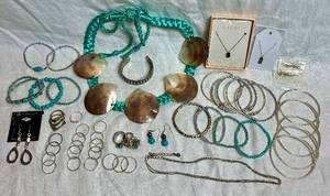 lot 62 image: Silver Tone Costume Jewelry Collection with Aqua Accents