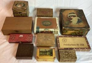 lot 21 image: Collection of Vintage Wooden Boxes