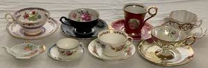lot 35 image: Collection of Vintage Teacups and Saucers with One Porcelain Tea Bag Holder