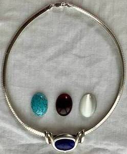 lot 55 image: Milor Italy .925 Sterling SIlver Slide Pendant Necklace with 4 Interchangeable Stone