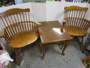 lot 22 image: High Spindle Back Chairs, End Table