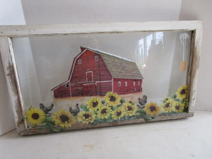 lot 156 image: Vintage Window - Barn & Sunflowers