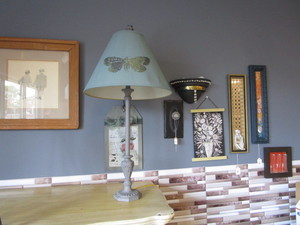 lot 228 image: Stick Lamp & Wall Art