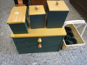 lot 257 image: Bread Box, Recipe Holder, Canisters