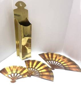 lot 22 image: Brass Match Holder for long Matches Three Copper Fans