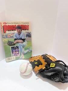 lot 44 image: Baseball Card Price Book, Wilson Baseball Glove and Baseball