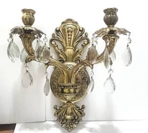 lot 73 image: Vintage Wall Sconce with Crystals Heavy 12