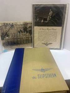 lot 90 image: 1944 The Slipstream US Naval Aviation at War Book, Navy Flyers Creed and 1943 Navy Platoon 43J Picture