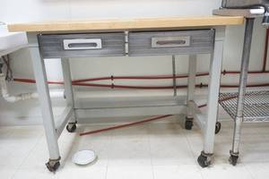 lot 2 image: Commercial 2-Drawer Kitchen Cart with Butcher Block Top