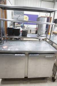 lot 21 image: Commercial Refrigerator Or Freezer Prep Table Cooler with 2-shelf back rack