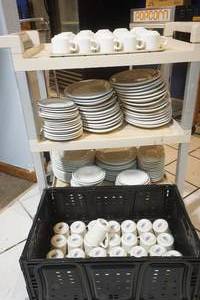 lot 150 image: Commercial Restaurant Stoneware (bus cart not included, black tub is included)
