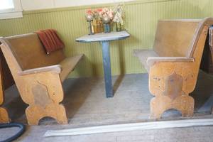 lot 177 image: Table & 2 Benches (booth)