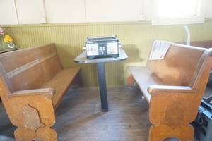 lot 185 image: Table & 2 Benches (booth)