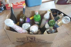 lot 205 image: Lot of Bottle Decor (some have been converted to lamps)