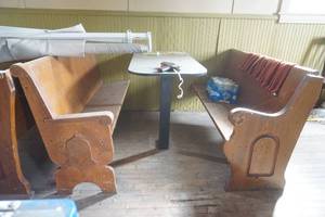 lot 234 image: Table & 2 Benches (booth)