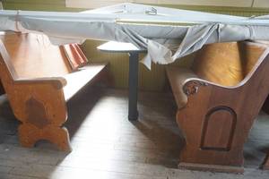 lot 235 image: Table & 2 Benches (booth)